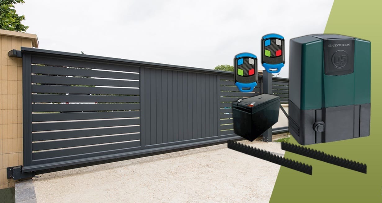 Sliding gate with Centurion motor, remotes and battery