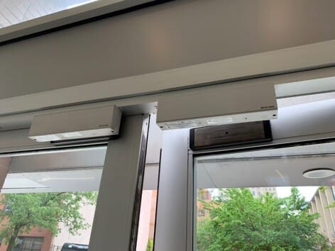 Magnetic lock on a glass entrance door