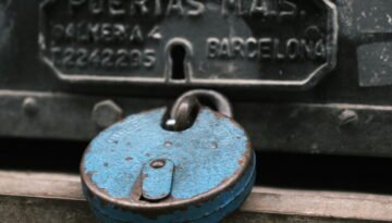 a close up of a padlock on a door